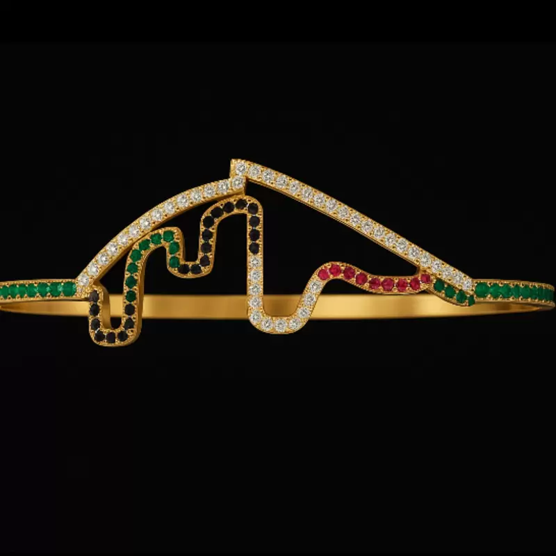 Bracciale Pole Position con circuito di Abu Dhabi Yas Marina in oro giallo 750 e pietre preziose bandiera UAE