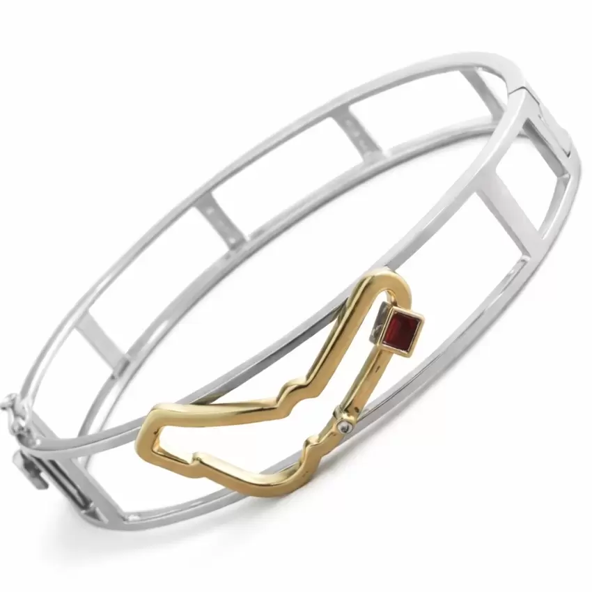 Starres 750er Weiß- und Gelbgoldarmband mit Monza-Schaltung  