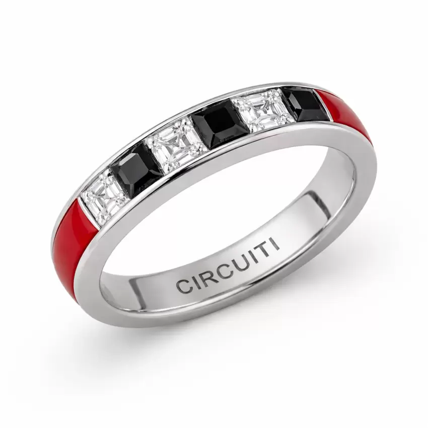 Anello  Scuderia  in oro bianco 750 e diamanti taglio carré   