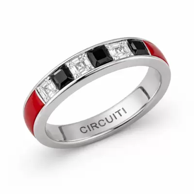 Anello  Scuderia  in oro bianco 750 e diamanti taglio carré  