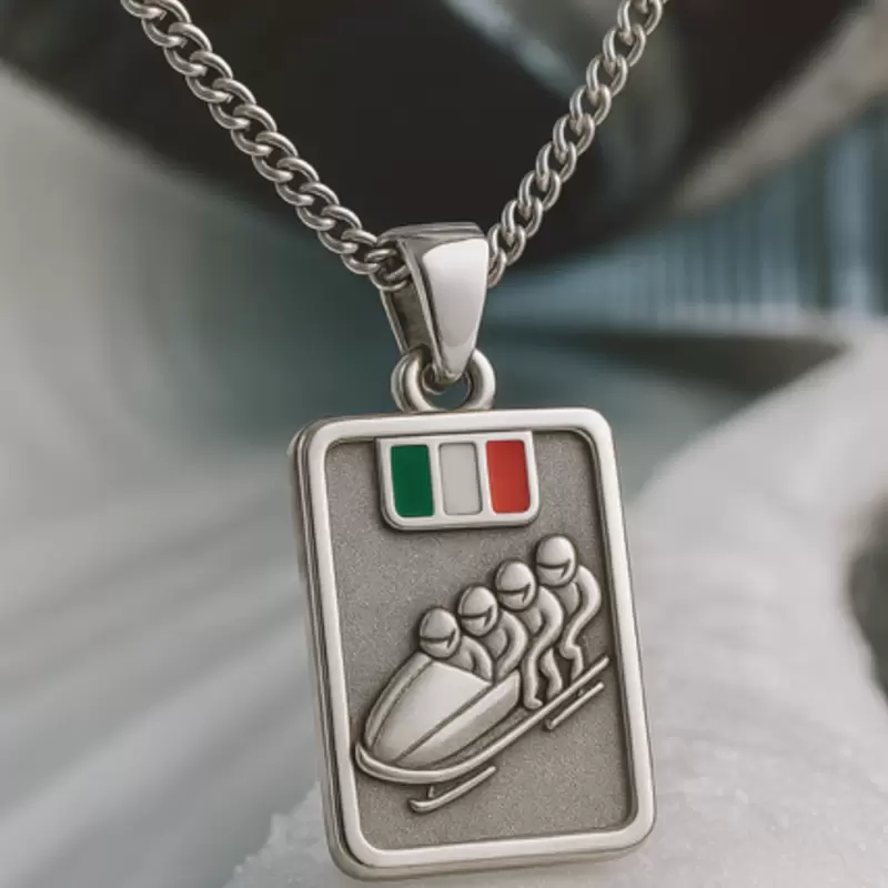 Collana con ciondolo bob in argento 925 personalizzabile sul retro e bandiera italiana