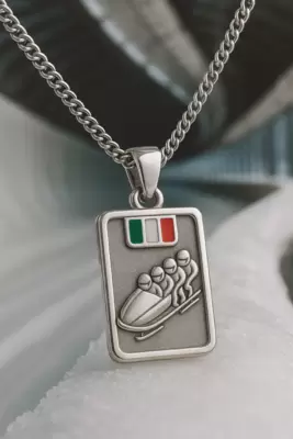 Collana con ciondolo bob in argento 925 personalizzabile sul retro e bandiera italiana 