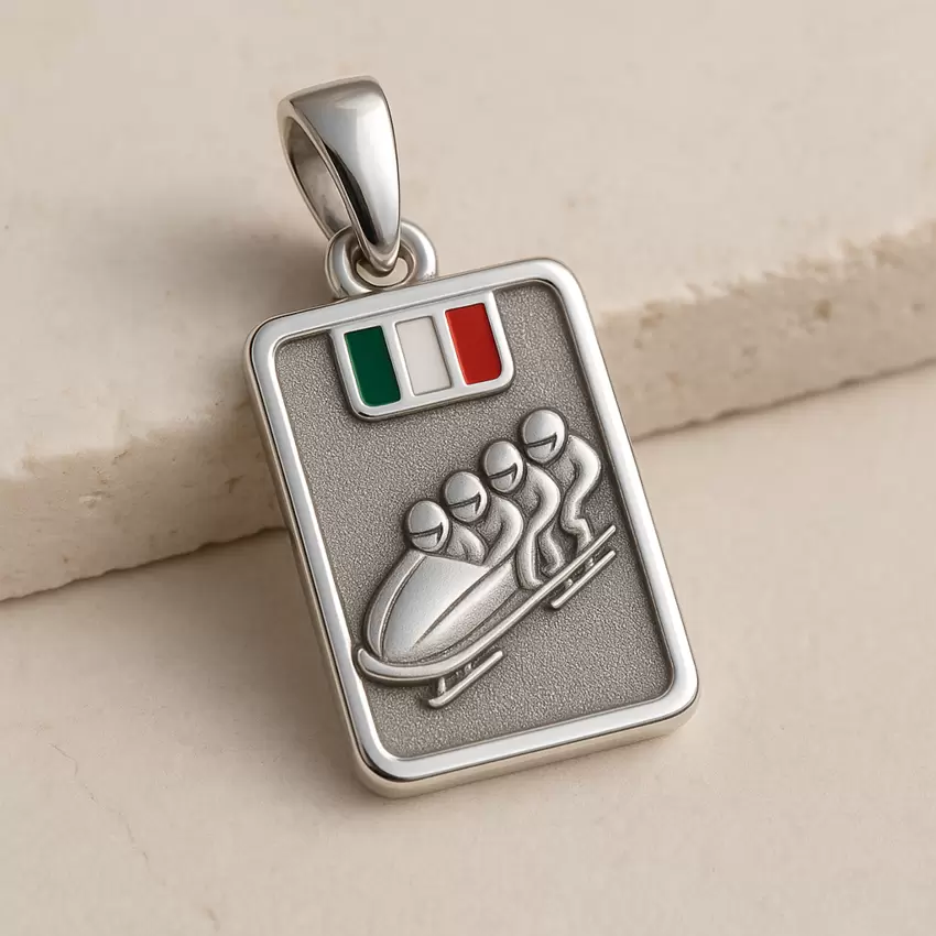 Collana con ciondolo bob in argento 925 personalizzabile sul retro e bandiera italiana  