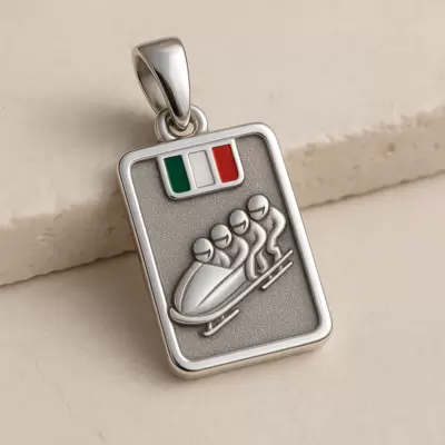 Collana con ciondolo bob in argento 925 personalizzabile sul retro e bandiera italiana 