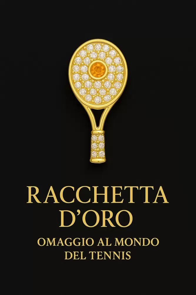 Tennis racket jacket pin in 18kt gold diamonds and sapphire orange  