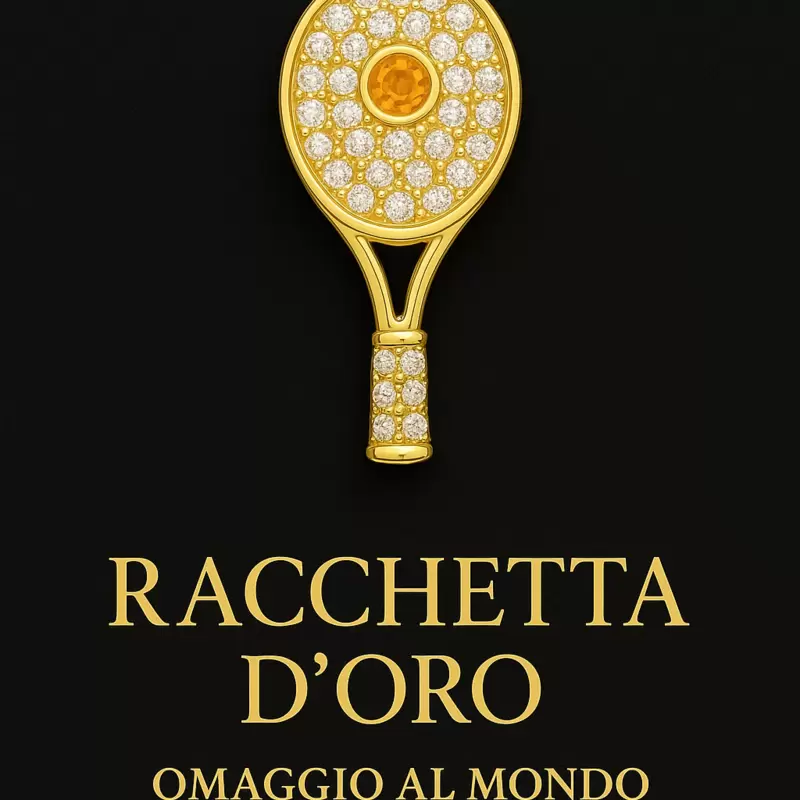 Tennis racket jacket pin in 18kt gold diamonds and sapphire orange