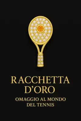 Tennis racket jacket pin in 18kt gold diamonds and sapphire orange 