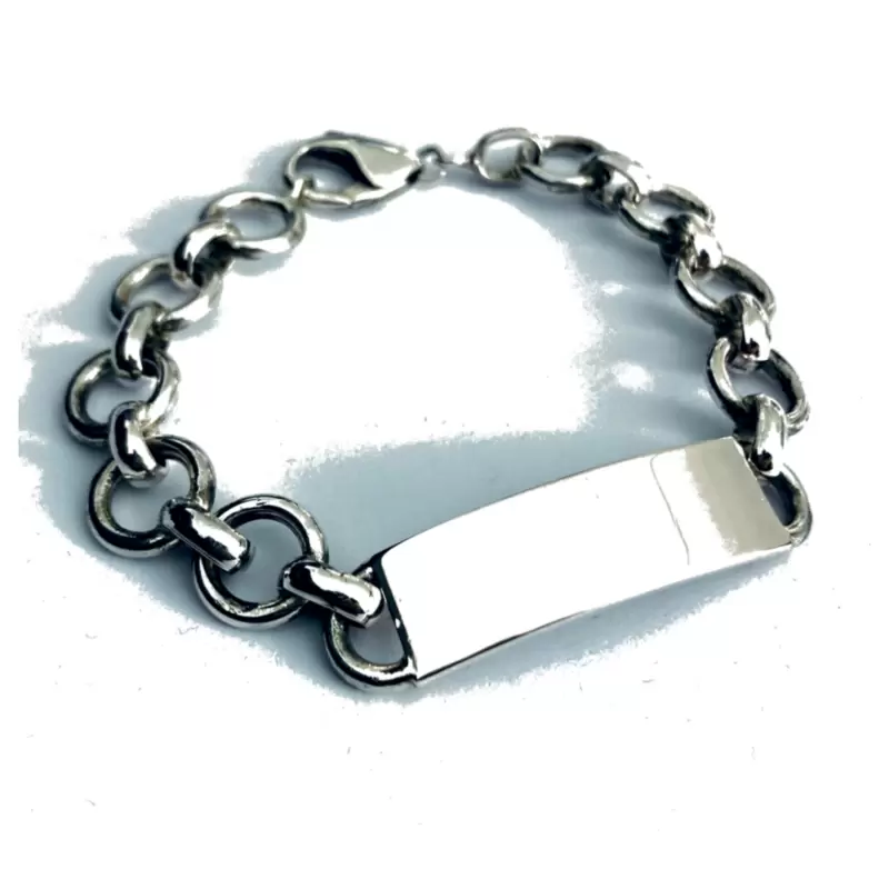 Bracciale con piastra in argento massiccio 800 e moschettone in argento 925