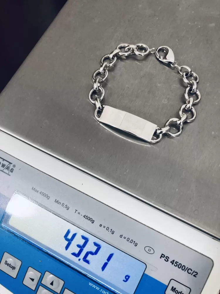 Bracciale con piastra in argento massiccio 800 e moschettone in argento 925  