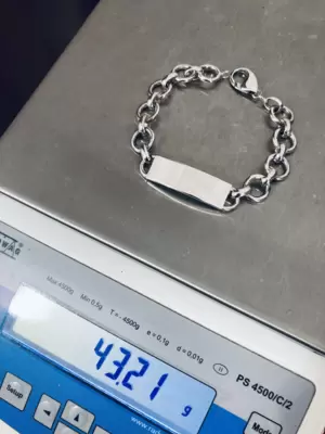 Bracciale con piastra in argento massiccio 800 e moschettone in argento 925 