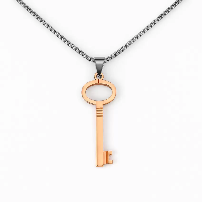 Pendente de chave em aço banhado a ouro rosa personalizável  