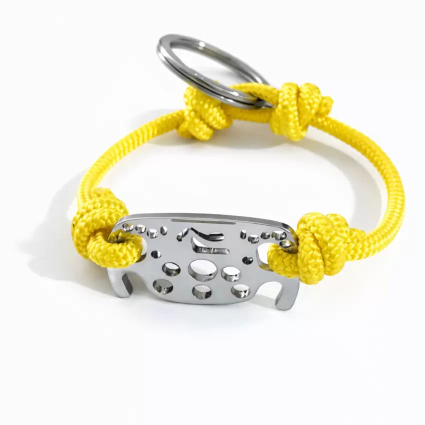 Stainless Steel Formula 1 steering wheel keychain with Monza and Monte Carlo circuit silhouette  