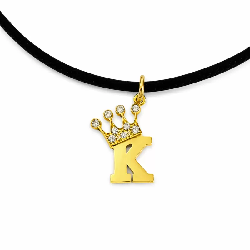 Ciondolo charm Iniziale K in oro 750 con Corona e Diamanti