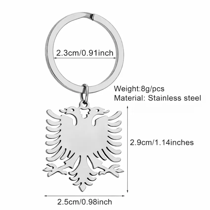 Portachiavi personalizzabile aquila a due teste simbolo Albania in acciaio  