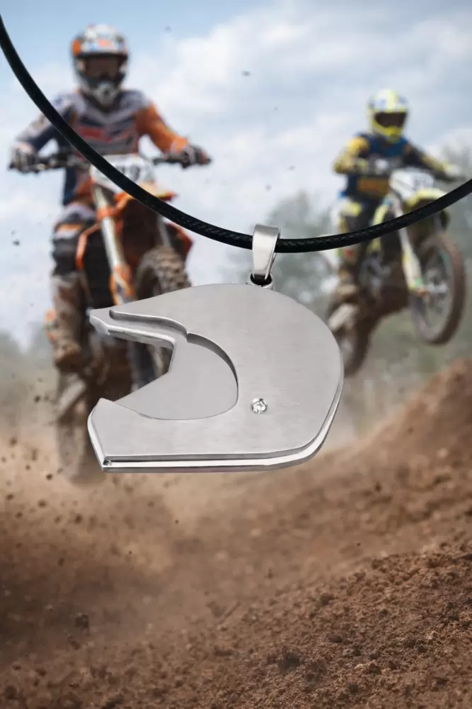 Ciondolo casco motocross MX in acciaio personalizzabile con diamante   