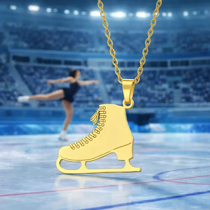 Ciondolo pattino da ghiaccio personalizzabile in acciaio placcato oro  
