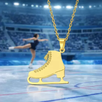 Ciondolo pattino da ghiaccio personalizzabile in acciaio placcato oro 