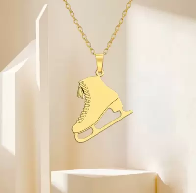 Ciondolo pattino da ghiaccio personalizzabile in acciaio placcato oro 