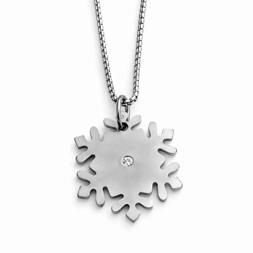 Ciondolo fiocco di neve in acciaio con zircone   