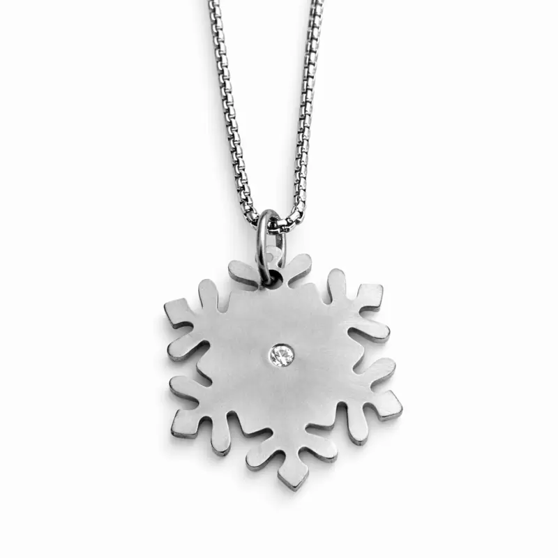 Ciondolo fiocco di neve in acciaio con zircone 