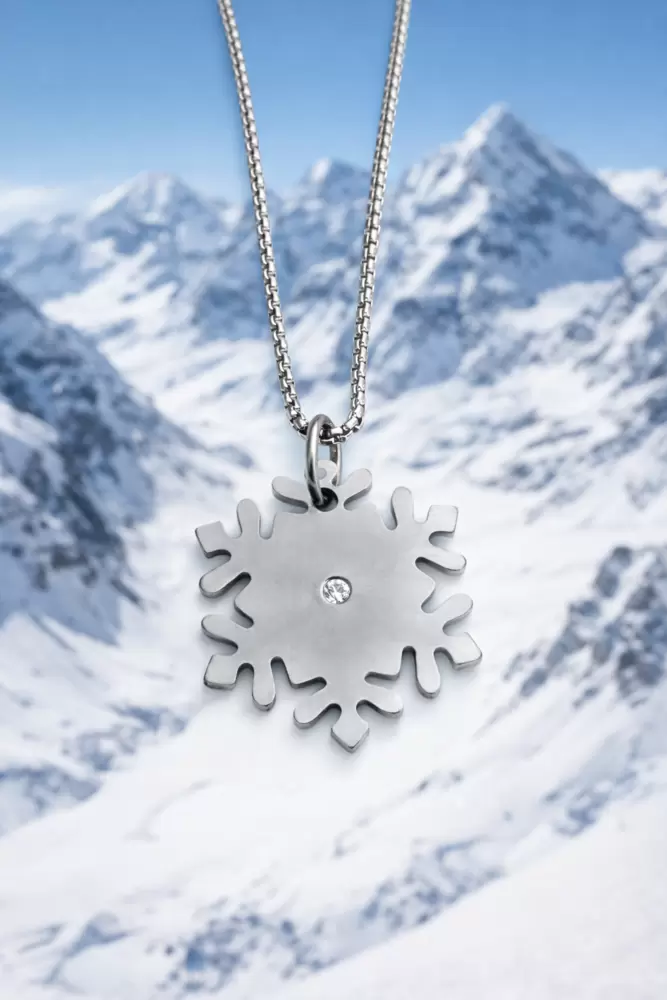 Ciondolo fiocco di neve in acciaio con zircone   
