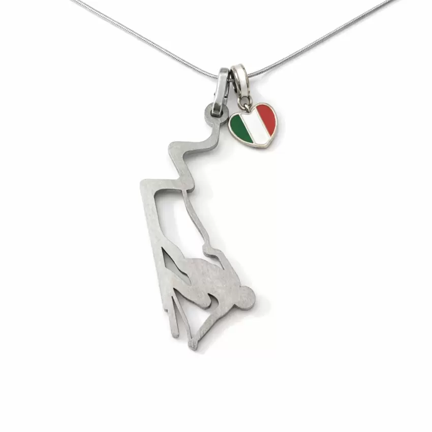 Ciondolo Sciatore/Sciatrice personalizzabile in acciaio con cuore tricolore - L'Italia ci mette il cuore  