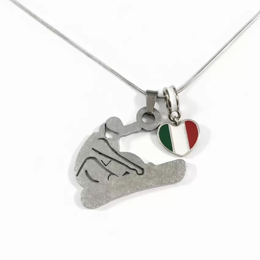 Ciondolo Snowboarder in acciaio personalizzabile con cuore tricolore  
