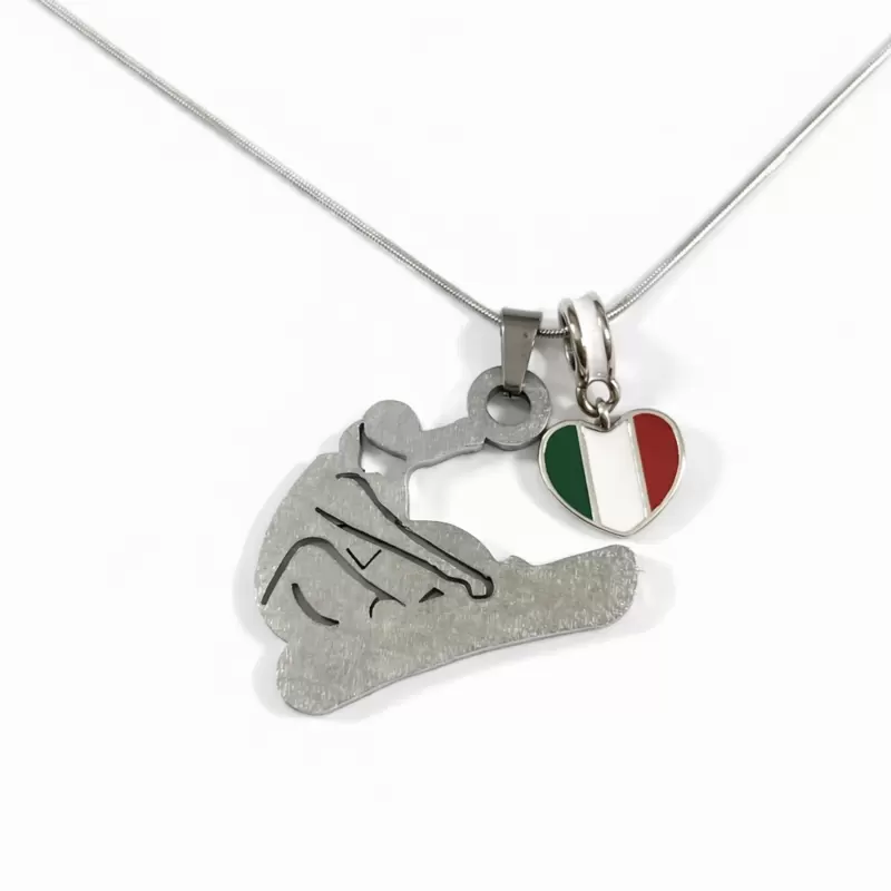 Ciondolo Snowboarder in acciaio personalizzabile con cuore tricolore
