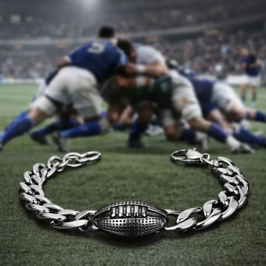 Pulseira de rugby em aço - Estilo desportivo  