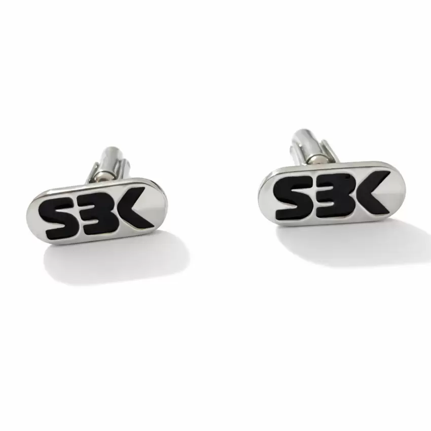 SBK black enamel stainless steel cufflinks customizable on the back  