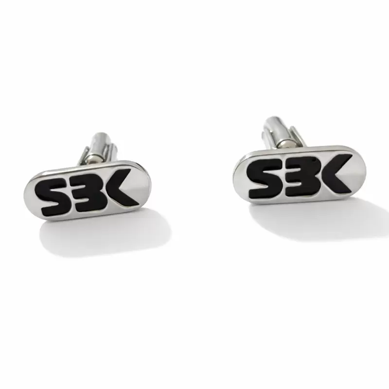 SBK black enamel stainless steel cufflinks customizable on the back