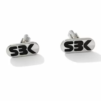 SBK black enamel stainless steel cufflinks customizable on the back 