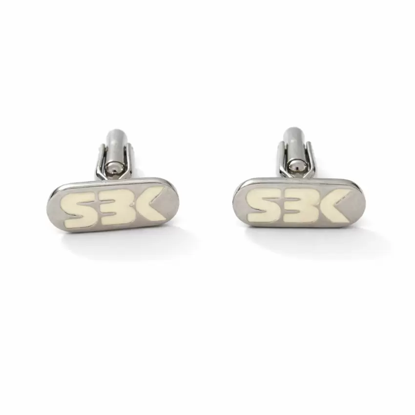 SBK white enamel stainless steel cufflinks customizable on the back  