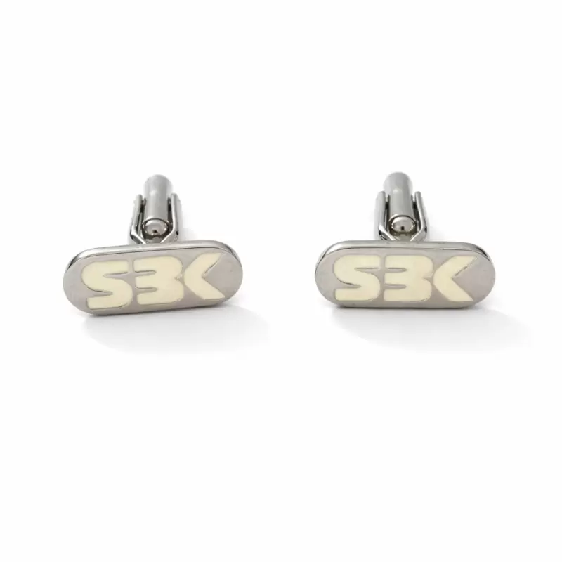 SBK white enamel stainless steel cufflinks customizable on the back