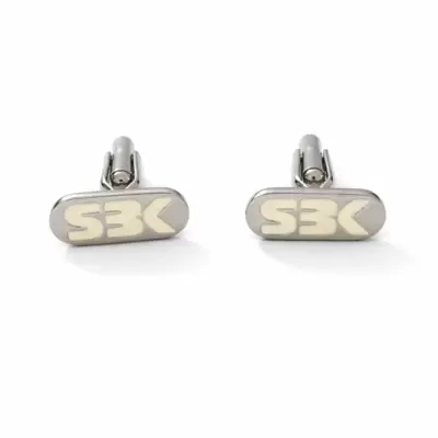 SBK white enamel stainless steel cufflinks customizable on the back 
