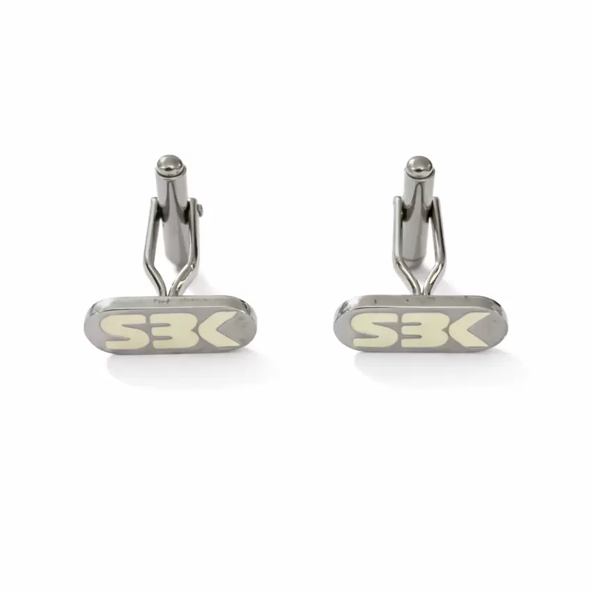 SBK white enamel stainless steel cufflinks customizable on the back  
