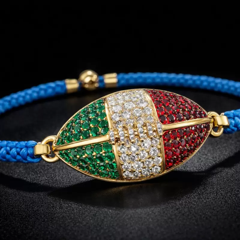Pulseira de bola de rugby em ouro 750 com esmeraldas, diamantes e rubis