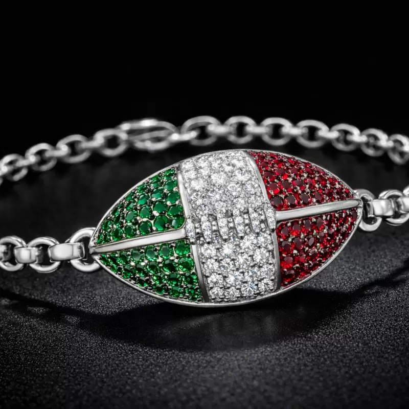 Pulseira Rugby em prata de lei e zirc&oacute;nias c&uacute;bicas