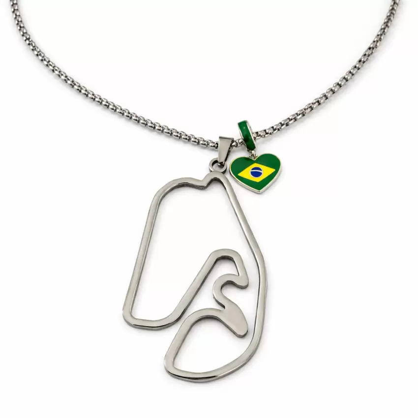 Collana con circuito di Interlagos con cuore bandiera Brasile  