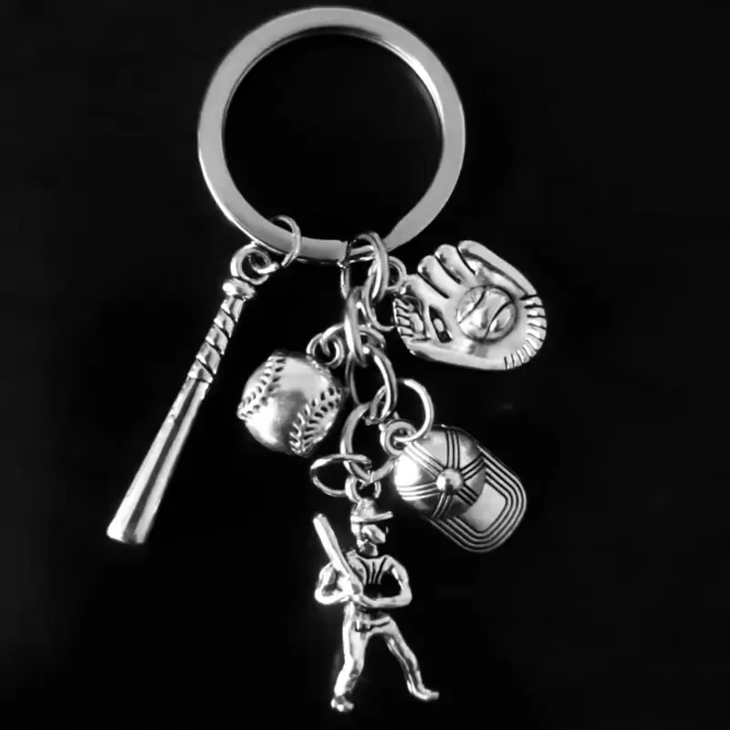 Llavero bate de b&eacute;isbol,guante,gorra,jugador de zamak