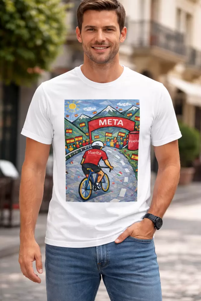 Camiseta ciclista roja estilo cubista  