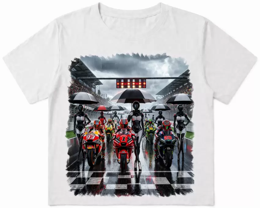 T-shirt CIRCUITI Moto con ombrelline umanoidi   