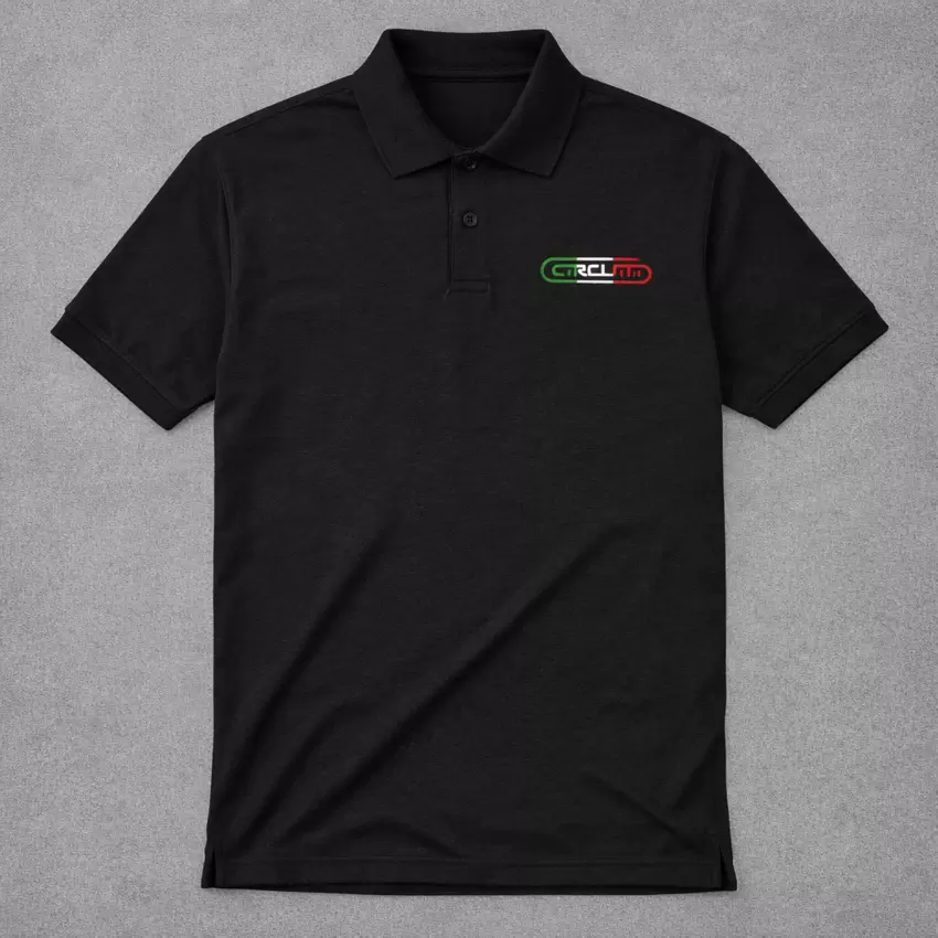 Polo nera maniche corte con logo CIRCUITI tricolore   