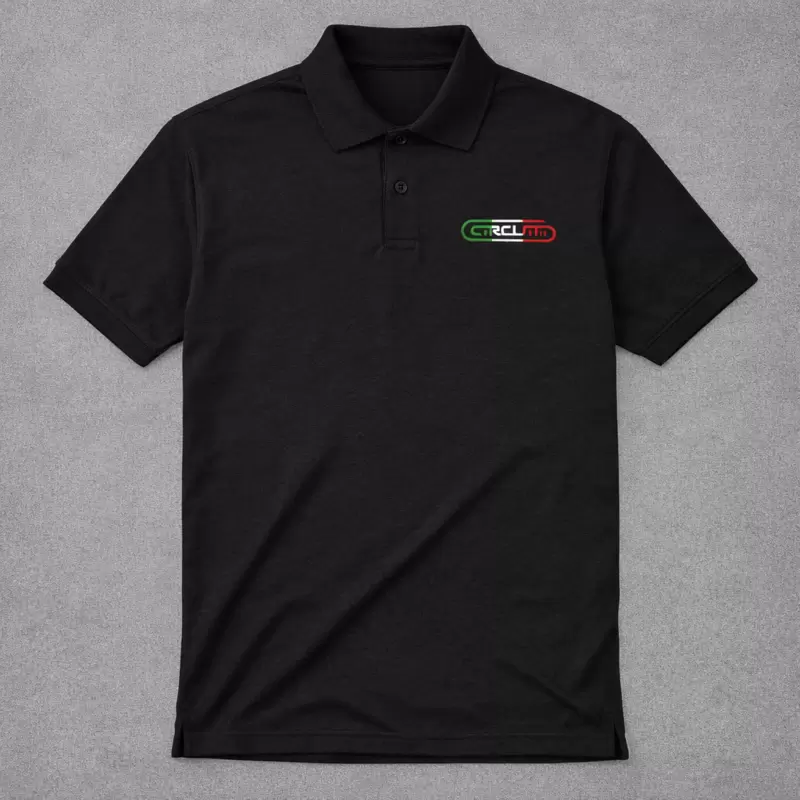 Polo nera maniche corte con logo CIRCUITI tricolore 