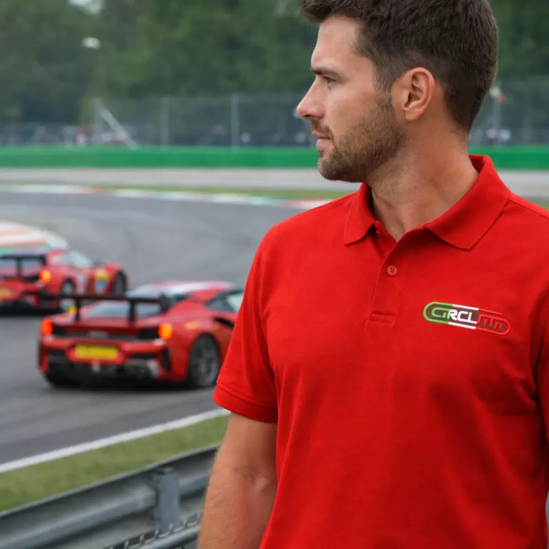 Polo rossa maniche corte con logo CIRCUITI tricolore