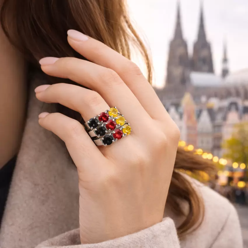 CIRCUITI anillo trilogía en plata 925 con circonita Bandera de Alemania  