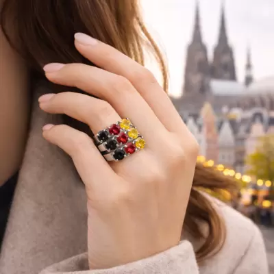 CIRCUITI anillo trilogía en plata 925 con circonita Bandera de Alemania 