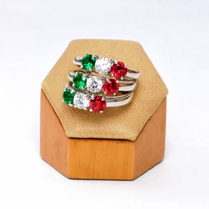 CIRCUITI anillo trilogía en plata 925 con circonita bandera de Italia  