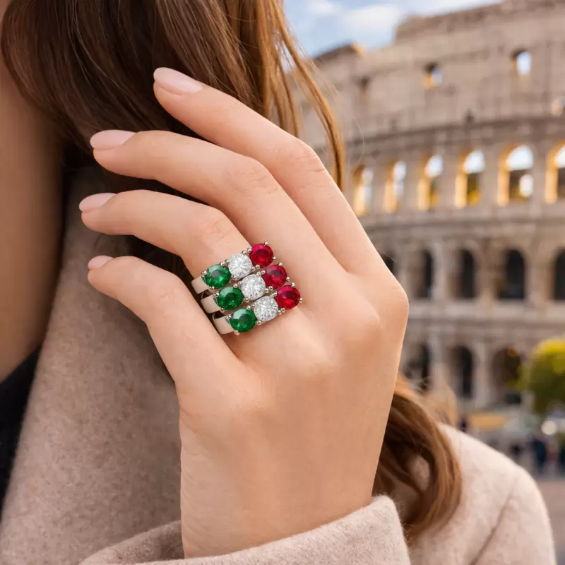 CIRCUITI anillo trilog&iacute;a en plata 925 con circonita bandera de Italia