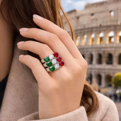 CIRCUITI anillo trilogía en plata 925 con circonita bandera de Italia 